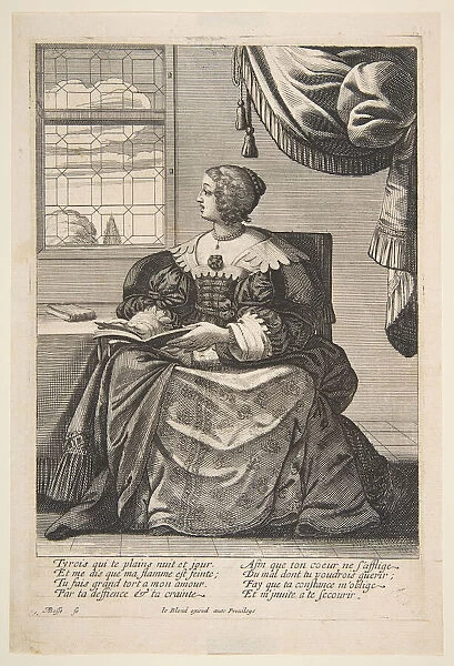Seated Woman Holding a Book and Singing, mid to late 17th century. Creator: Abraham Bosse
