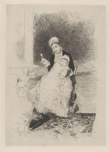 A seated woman holding a child, ca. 1800-1900?. Creator: Luis Jimenez Aranda