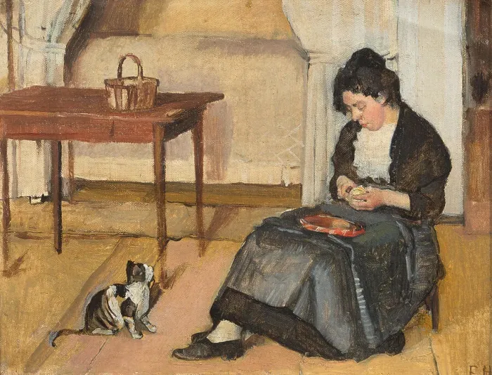 Framed Print : Seated woman peeling an apple, ca 1885. Creator: Hodler, Ferdinand (1853-1918) Framed Print : Seated woman peeling an apple, ca 1885. Creator: Hodler, Ferdinand (1853-1918)