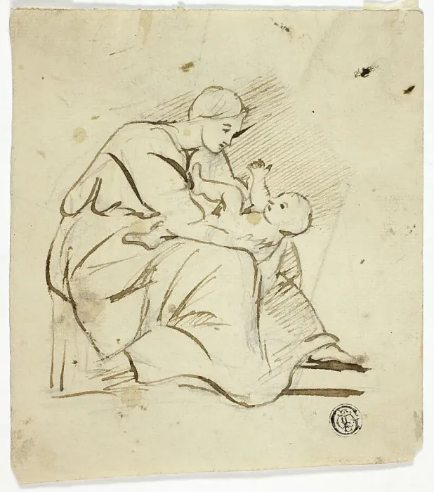 Framed Print : Seated Woman Playing with Child in Her Lap, n.d. Creator: Follower of George Romney (English, 1734-1802) Framed Print : Seated Woman Playing with Child in Her Lap, n.d. Creator: Follower of George Romney (English, 1734-1802)