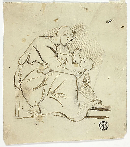 Seated Woman Playing with Child in Her Lap, n.d. Creator: Follower of George Romney (English, 1734-1802)