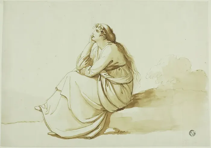 Framed Print : Seated Woman in Profile, n.d. Creator: Richard Cosway Framed Print : Seated Woman in Profile, n.d. Creator: Richard Cosway