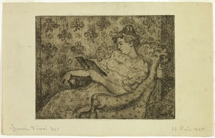 Framed Print : Seated Woman Reading, 1905. Creator: Georges Lemmen Framed Print : Seated Woman Reading, 1905. Creator: Georges Lemmen