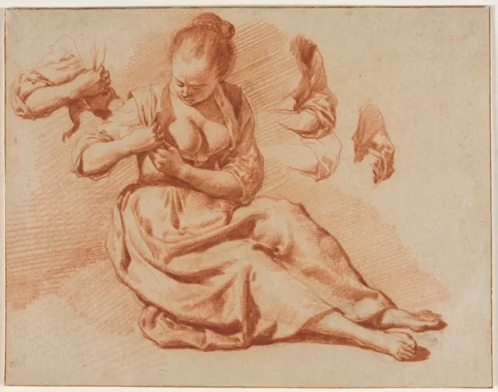 Framed Print : Seated Woman Searching for Fleas, c. 1671. Creator: Adriaen van de Velde (Dutch, 1636-1672) Framed Print : Seated Woman Searching for Fleas, c. 1671. Creator: Adriaen van de Velde (Dutch, 1636-1672)