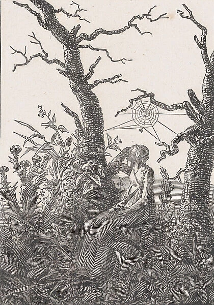 Seated Woman with a Spider's Web (Die Frau mit dem Spinnennnetz zwischen kahlen B... probably 1803. Creator: Christian Friedrich)