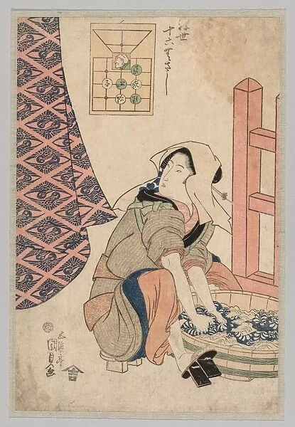 Seated Woman Washing Clothes in a Wooden Tub, 1786-1864. Creator: Gototei Kunisada (Japanese