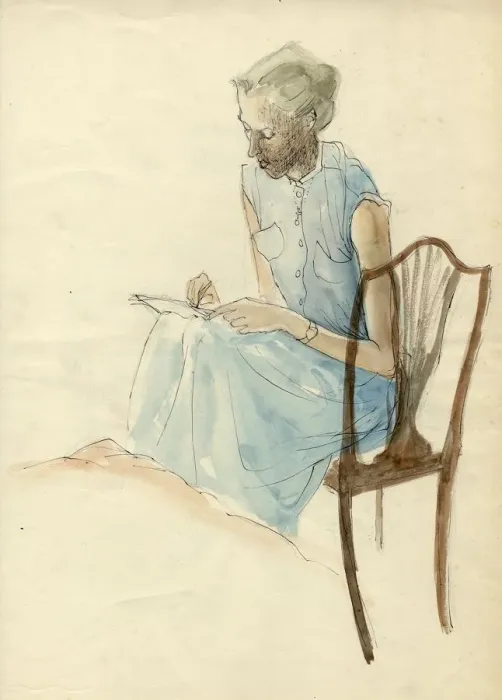 Framed Print : Seated woman writing, 1952. Creator: Shirley Markham Framed Print : Seated woman writing, 1952. Creator: Shirley Markham