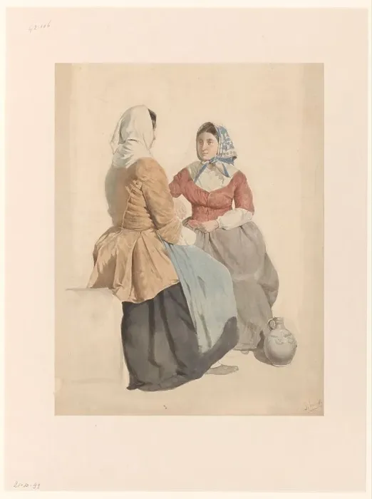 Framed Print : Two seated women with a jug, 1819-1849. Creator: Willem Hendrik Schmidt Framed Print : Two seated women with a jug, 1819-1849. Creator: Willem Hendrik Schmidt