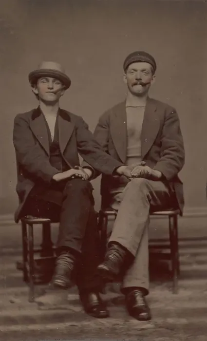 Framed Print : Two Seated Young Men Holding Hands, 1880s. Creator: Unknown Framed Print : Two Seated Young Men Holding Hands, 1880s. Creator: Unknown