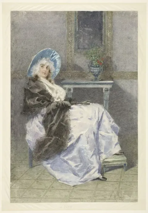Framed Print : Seated young woman with black shawl and purple skirt, 1860-1892. Creator: Angiolo Achini Framed Print : Seated young woman with black shawl and purple skirt, 1860-1892. Creator: Angiolo Achini