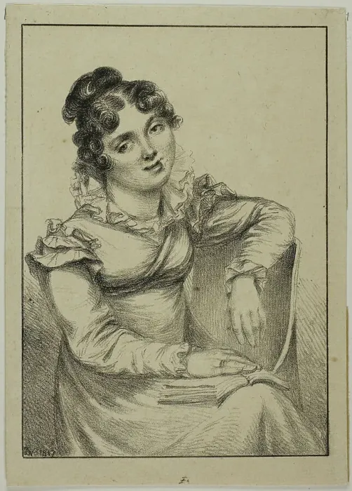 Framed Print : Seated Young Woman Holding an Open Book, 1817. Creator: Vivant Denon Framed Print : Seated Young Woman Holding an Open Book, 1817. Creator: Vivant Denon
