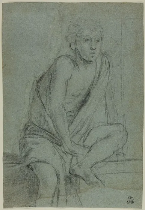 Framed Print : Seated Youth: Study for Flagellation of Saint Andrew, c.1608. Creator: Domenichino