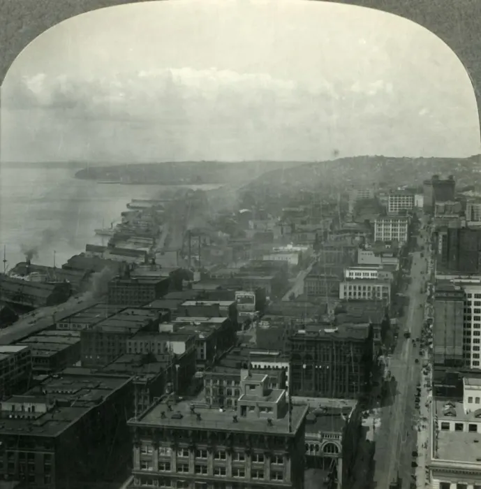 Framed Print : Seattle and Puget Soungd from the Smith Building, Washington, c1930s. Creator: Unknown