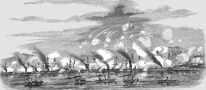 Framed Print : Sebastopol; Combined Naval Attack on the Russian Forces of Sebastopol, 1854. Creator: Unknown Framed Print : Sebastopol; Combined Naval Attack on the Russian Forces of Sebastopol, 1854. Creator: Unknown
