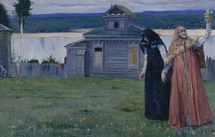 Framed Print : In a secluded monastery (Sisters), 1915. Creator: Nesterov, Mikhail Vasilyevich (1862-1942) Framed Print : In a secluded monastery (Sisters), 1915. Creator: Nesterov, Mikhail Vasilyevich (1862-1942)