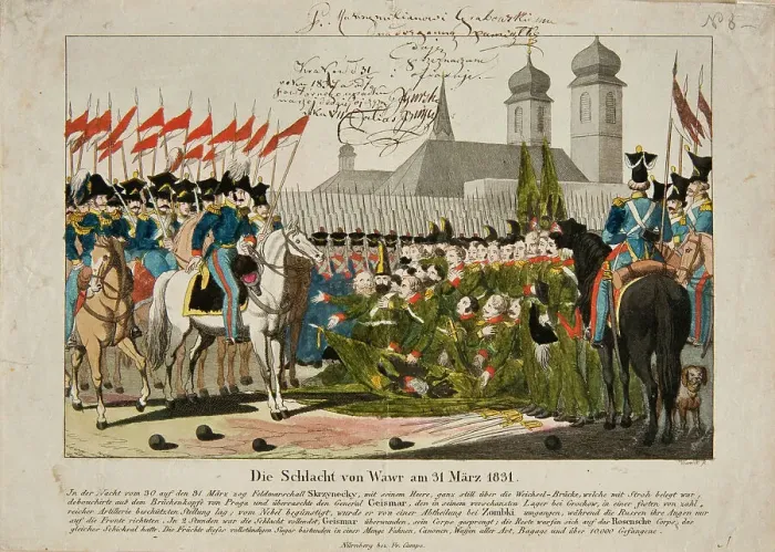 Framed Print : The Second battle of Wawer on 31 March 1831, 1831. Creator: Wunder, Georg Benedikt (1786-1858)