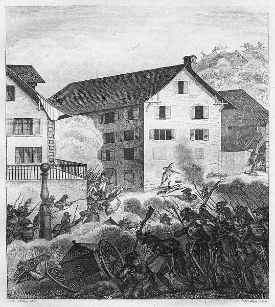 Second Battle of Zurich, Fighting scene at the Central, 1799. Artist: Anonymous
