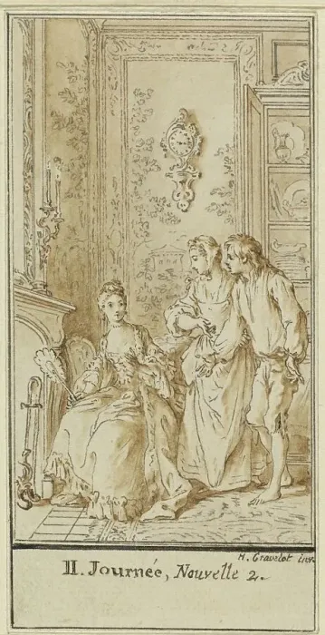 Framed Print : Second Day, Second Story: Rinaldo d'Asti and the Widow, c. 1757. Creator: Hubert Francois Gravelot Framed Print : Second Day, Second Story: Rinaldo d'Asti and the Widow, c. 1757. Creator: Hubert Francois Gravelot