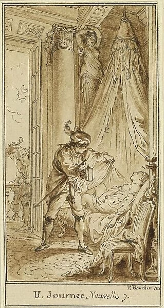 Second Day, Seventh Story: The Duke of Athens Contemplating the Sleeping Princess... c. 1757. Creator: Hubert Francois Gravelot
