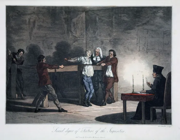 Framed Print : Second Degree of Torture of the Inquisition, 1813. Artist: LC Stadler Framed Print : Second Degree of Torture of the Inquisition, 1813. Artist: LC Stadler