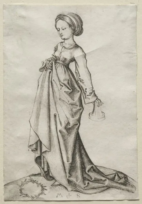 Framed Print : The Second of the Foolish Virgins. Creator: Martin Schongauer (German, c. 1450-1491) Framed Print : The Second of the Foolish Virgins. Creator: Martin Schongauer (German, c. 1450-1491)