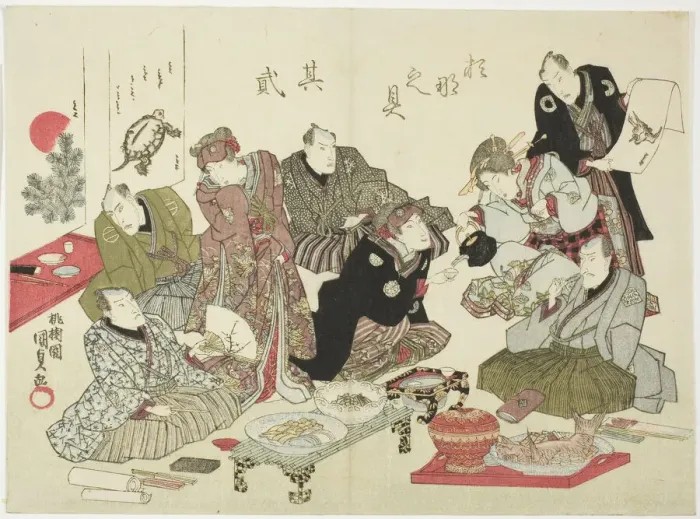 Framed Print : Second Illustration of Calligraphy and Painting Party on the Upper Floor of the Manpachiro... 1827. Creator: Utagawa Kunisada