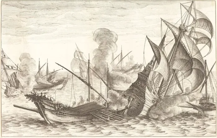 Framed Print : The Second Naval Battle, c. 1614. Creator: Jacques Callot Framed Print : The Second Naval Battle, c. 1614. Creator: Jacques Callot