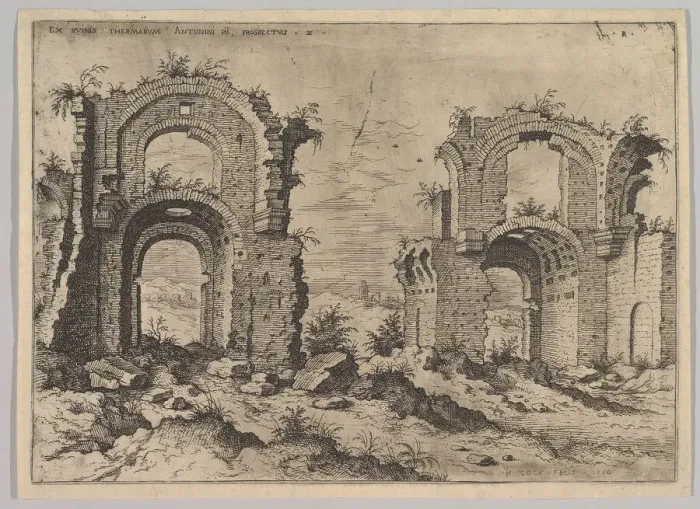 Framed Print : Second View of the Baths of Diocletian, from set of Roman Ruins, 1550