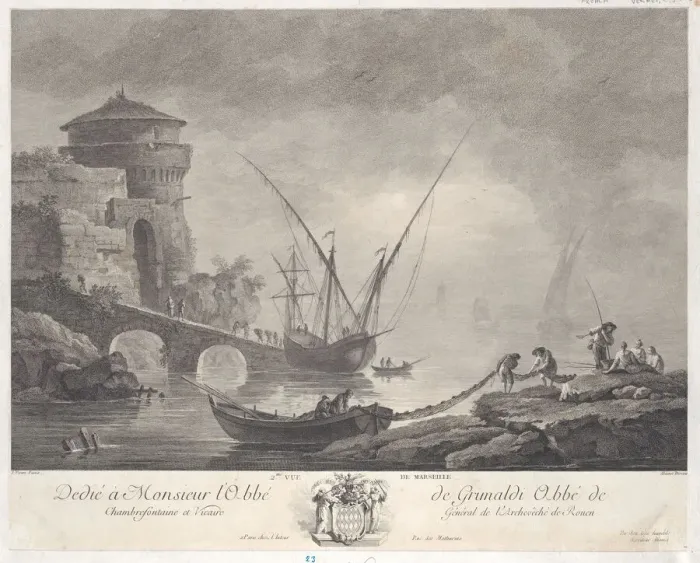 Framed Print : Second View of Marseille, ca. 1776. Creator: Jacques Aliamet Framed Print : Second View of Marseille, ca. 1776. Creator: Jacques Aliamet