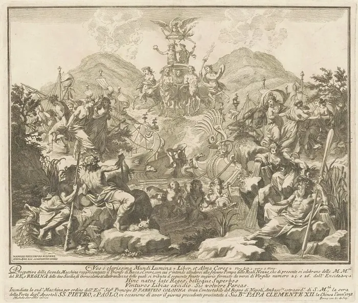 Framed Print : The Seconda Macchina for the Chinea of 1738: The Triumph of Bacchus and Ceres, 1738. Creator: M Sorello Framed Print : The Seconda Macchina for the Chinea of 1738: The Triumph of Bacchus and Ceres, 1738. Creator: M Sorello