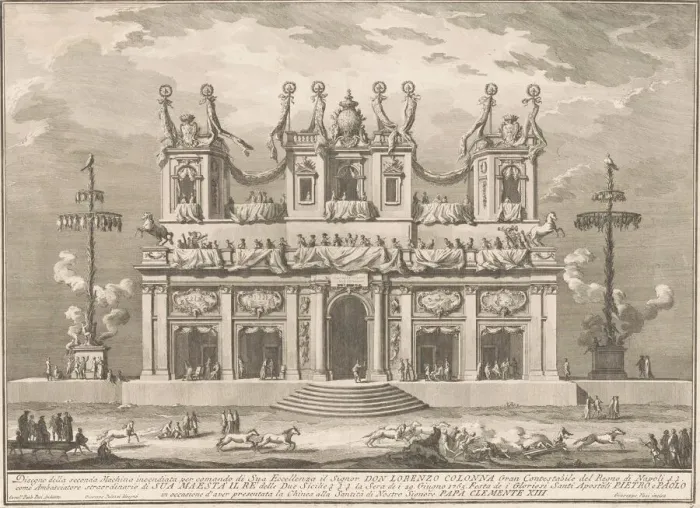 Framed Print : The Seconda Macchina for the Chinea of 1765: A Decorated Building with Cockaigne Poles Framed Print : The Seconda Macchina for the Chinea of 1765: A Decorated Building with Cockaigne Poles