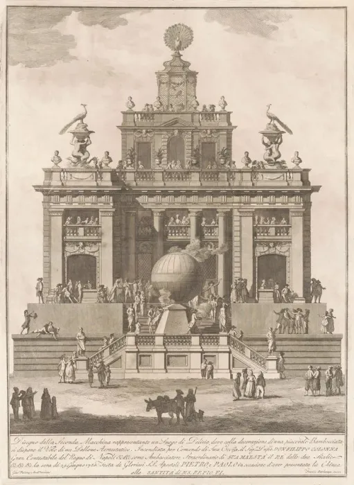 Framed Print : The Seconda Macchina for the Chinea of 1785: A Pleasure Palace with an Air Balloon, 1785 Framed Print : The Seconda Macchina for the Chinea of 1785: A Pleasure Palace with an Air Balloon, 1785
