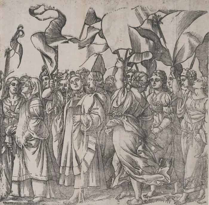 Framed Print : Section C: female martyrs and saints holding banners, from The Triumph of Christ, 1836 Framed Print : Section C: female martyrs and saints holding banners, from The Triumph of Christ, 1836