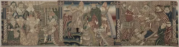 Framed Print : Section of an Embroidered Frieze: Ahasuerus and Esther, The Pope Chiding the Emperor… Framed Print : Section of an Embroidered Frieze: Ahasuerus and Esther, The Pope Chiding the Emperor…