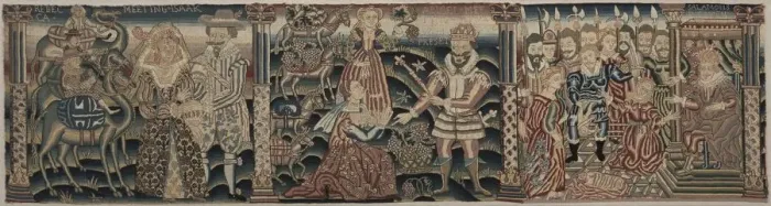 Framed Print : Section of an Embroidered Frieze: Rebecca Meeting Isaac, Abigail Meeting David…, 1625-1649 Framed Print : Section of an Embroidered Frieze: Rebecca Meeting Isaac, Abigail Meeting David…, 1625-1649
