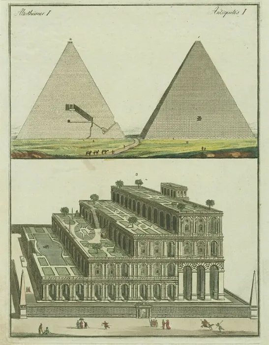 Framed Print : Section and interior of the Great Pyramid. The floating gardens, 1801. Creator: Fischer von Erlach, Joseph Emanuel (1693-1742) Framed Print : Section and interior of the Great Pyramid. The floating gardens, 1801. Creator: Fischer von Erlach, Joseph Emanuel (1693-1742)