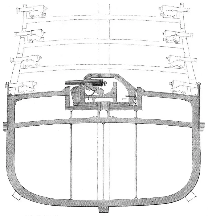 Framed Print : Section of a three-decker, showing Captain Coles's mode of altering the same into a shield... 1862. Creator: Unknown Framed Print : Section of a three-decker, showing Captain Coles's mode of altering the same into a shield... 1862. Creator: Unknown