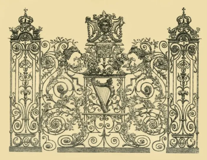 Framed Print : Section of the Tijou Screen, late 17th century, (1881). Creator: J Brooke Framed Print : Section of the Tijou Screen, late 17th century, (1881). Creator: J Brooke