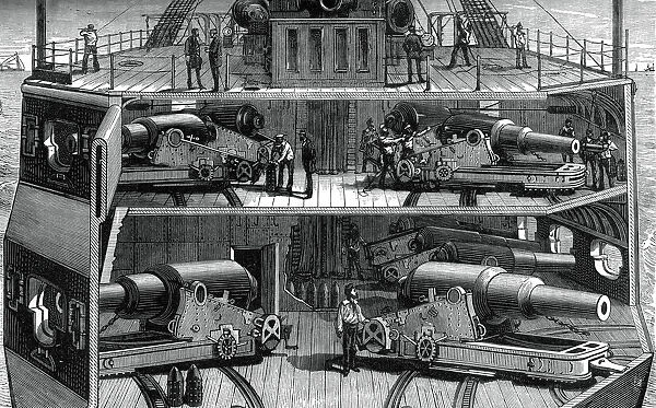 Section view of batteries in the ironclad frigate Alexandra, (c1880)