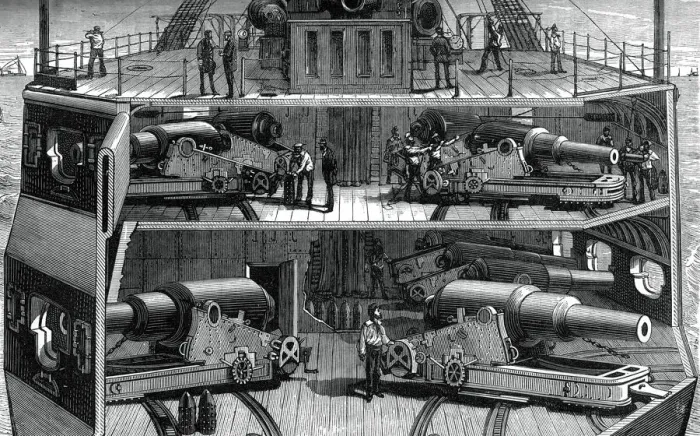 Framed Print : Section view of batteries in the ironclad frigate Alexandra, (c1880) Framed Print : Section view of batteries in the ironclad frigate Alexandra, (c1880)