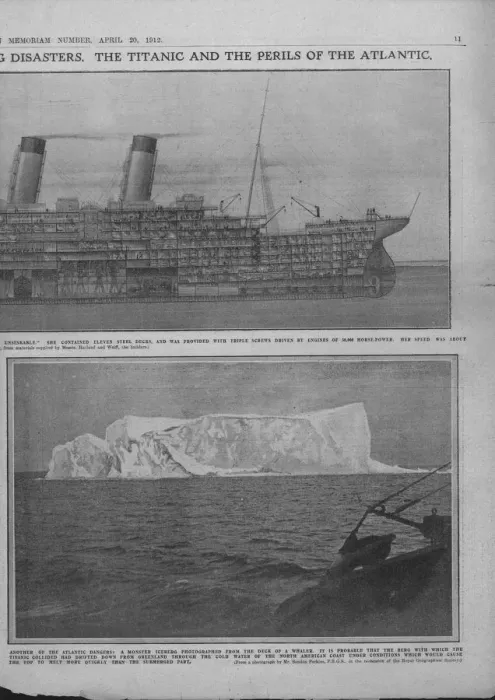 Framed Print : Sectional diagram of the Titanic, and iceberg, April 20, 1912. Creator: Unknown Framed Print : Sectional diagram of the Titanic, and iceberg, April 20, 1912. Creator: Unknown