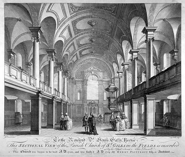 Sectional view of the Church of St Giles in the Fields, Holborn, London, 1753. Artist