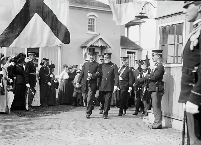 Framed Print : Secy Stimson & Gen. Grant at lawn party, Gov's Island. 1911. Creator: Bain News Service Framed Print : Secy Stimson & Gen. Grant at lawn party, Gov's Island. 1911. Creator: Bain News Service