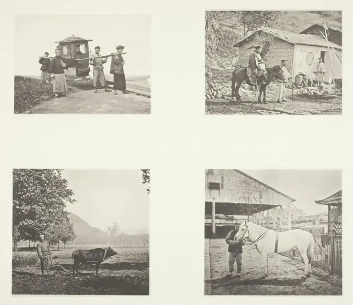 Framed Print : The Sedan; A Military Officer; The Plough; A North China Pony, c. 1868 Framed Print : The Sedan; A Military Officer; The Plough; A North China Pony, c. 1868