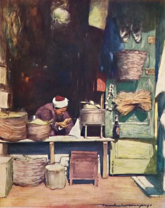 Framed Print : A Seed Stall, Delhi, 1903. Artist: Mortimer L Menpes Framed Print : A Seed Stall, Delhi, 1903. Artist: Mortimer L Menpes