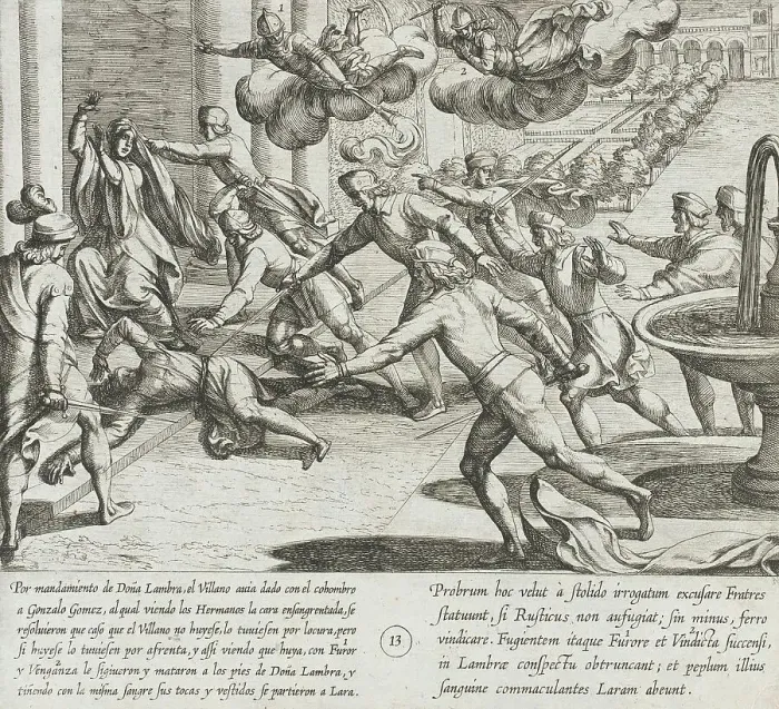 Framed Print : Seeing Blood on Their Brother's Face, the Infantes Slay the Villager, 1612. Creator: Antonio Tempesta Framed Print : Seeing Blood on Their Brother's Face, the Infantes Slay the Villager, 1612. Creator: Antonio Tempesta