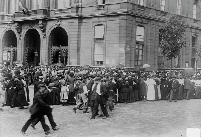Framed Print : Seeking relief at a Mairie, Paris, 1914. Creator: Bain News Service Framed Print : Seeking relief at a Mairie, Paris, 1914. Creator: Bain News Service