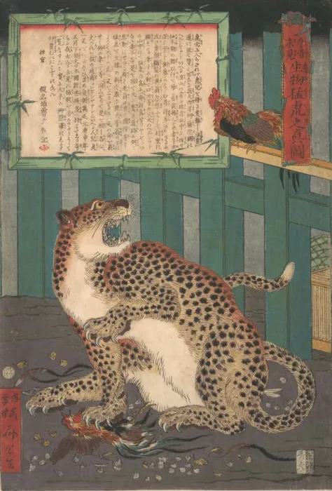 Framed Print : Never Seen Before: True Picture of a Live Wild Tiger... sixth month 1860. Creator: Kawanabe Kyosai Framed Print : Never Seen Before: True Picture of a Live Wild Tiger... sixth month 1860. Creator: Kawanabe Kyosai