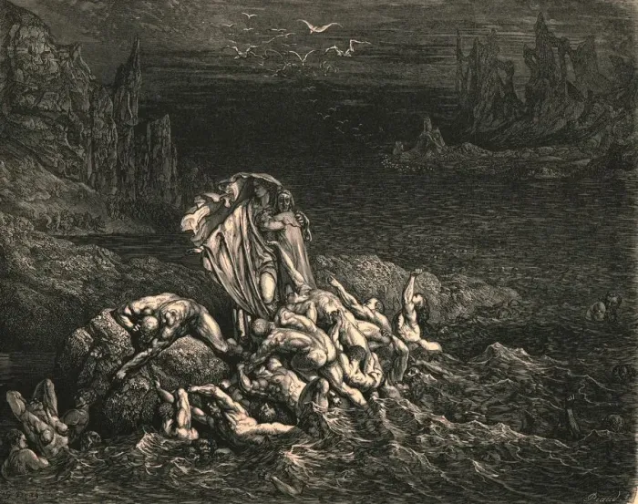 Framed Print : Now seest thou, son! The souls of those, whom anger overcame, c1890. Creator: Gustave Doré Framed Print : Now seest thou, son! The souls of those, whom anger overcame, c1890. Creator: Gustave Doré