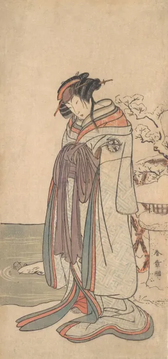 Framed Print : The Third Segawa Kikunojo as a Courtesan Standing in the Snow, probably 1775. Creator: Shunsho Framed Print : The Third Segawa Kikunojo as a Courtesan Standing in the Snow, probably 1775. Creator: Shunsho